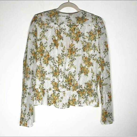 Golden Bouquet Mock Wrap Peplum Long Sleeve - Picture 3 of 7